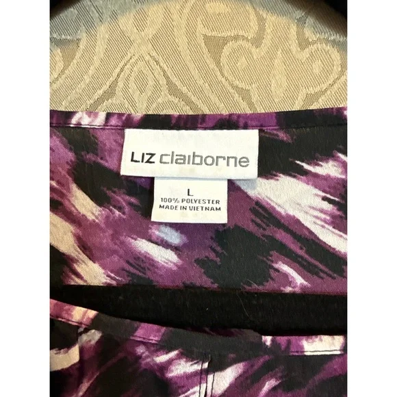 Liz Claiborne Purple and Black Abstract Blouse - Picture 3 of 6